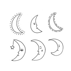 Obraz premium Hand-drawn sketch set of moons.