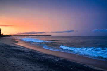 Fototapeta na wymiar Beautiful sunset over the sea, orange sky. Arugam bay, Ceylon. panoramic format