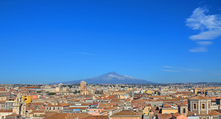 View of Catania city and Etna volcano. Sicily, Italy, 02-11-2019