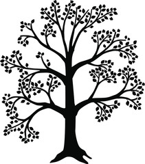 Obraz premium Tree - black vector silhouette for pictogram or logo. Tree with Leaves - sign or icon. Plants, forestry and gardening.
