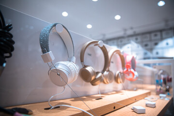 Modern headphones in store