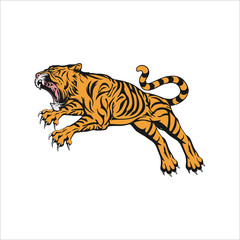 Tiger logo emblem template mascot symbol for business or shirt design. Vector Vintage Design Element.