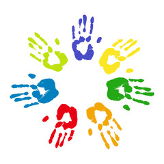 Colorful prints of human hands illustration
