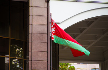 Red-green two-color flag of belarus waving on a flagpole