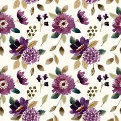 dark purple flower watercolor seamless pattern