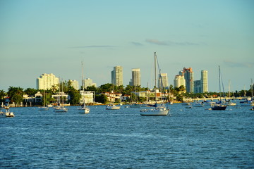 Miami downtown and beach at sun set