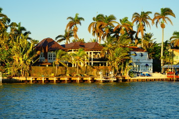 Miami downtown and beach at sun set	