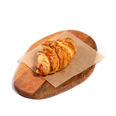 French croissant. Freshly baked croissants. Tasty croissants with copy space. White background