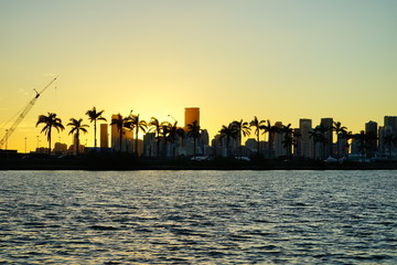 Miami downtown and beach at sun set