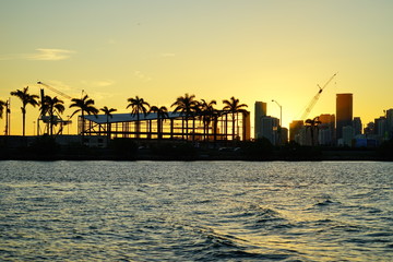 Miami downtown skyscrapers at sun set