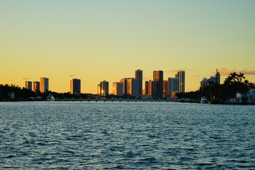 Miami downtown and beach at sun set