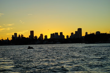 Miami downtown and beach at sun set	
