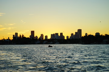 Miami downtown and south beach at sun set	