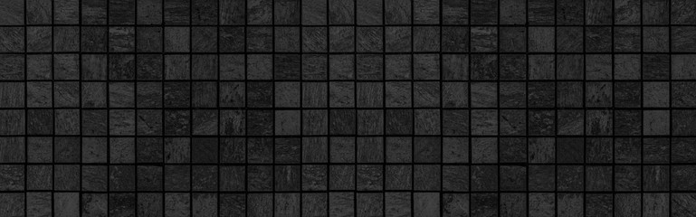 Panorama of Black mosaic wall tile pattern and seamless background