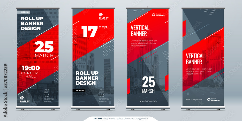 Wall mural red business roll up banner. abstract roll up background for presentation. vertical roll up, x-stand