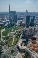 Obraz premium Milan skyline with aerial view of new skyscrapers of Porta Nuova business district