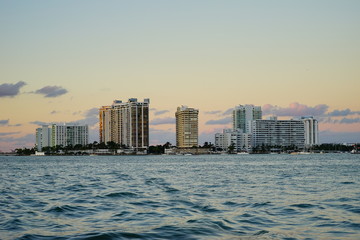 Fototapeta na wymiar Miami beach skyscrapers at sun set 