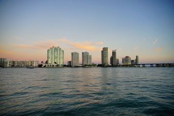 Miami south beach skyscrapers at sun set