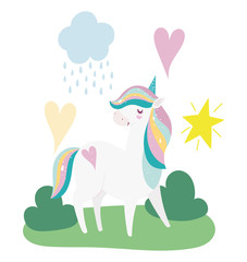 unicorn magic fantasy cartoon cloud rain star heart landscape