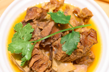 top view fresh beef ribs with soup