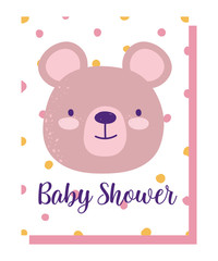 baby shower, cute animal face bear dotted background cartoon, theme invitation card