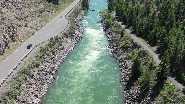 aerial view over the Yellowstone river in Montana 