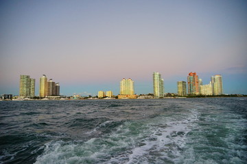 Miami downtown and beach at sun set	
