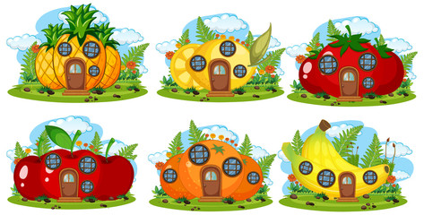 Obraz premium Set of fruit fairy house