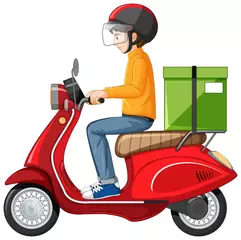 Foto op Plexiglas Man rijden scooter op witte achtergrond © GraphicsRF