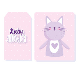 baby shower, cute cat animal portrait hearts background invitation card cartoon