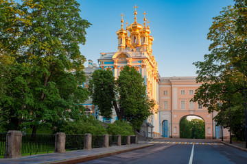 Saint Petersburg day. Russia. Church of Catherine Palace. Orthodox church in royal village. Tsar's...
