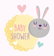 Obraz premium baby shower, cartoon face rabbit hearts lovely adorable invitation card