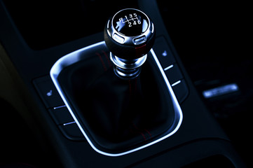 Manual transmission shift selector vor a luxury vehicle. 