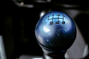 Manual transmission shift selector vor a luxury vehicle. 