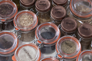 Sealed and labelled jars of spice mixes offer a wide variety of aroma and taste, and are kept fresh and ready to use. 