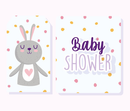 baby shower, cute little bunny cartoon dotted background invitation card