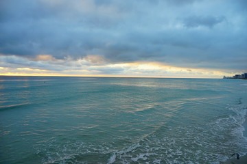 Miami downtown and beach at sun set	
