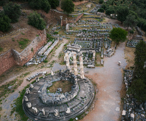 Ruins of Athena Pronaia Temple in the ancient Greek town of Delphi, Greece