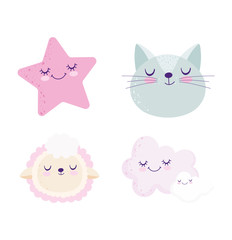 baby shower, cute cat sheep clouds star cartoon, theme invitation card