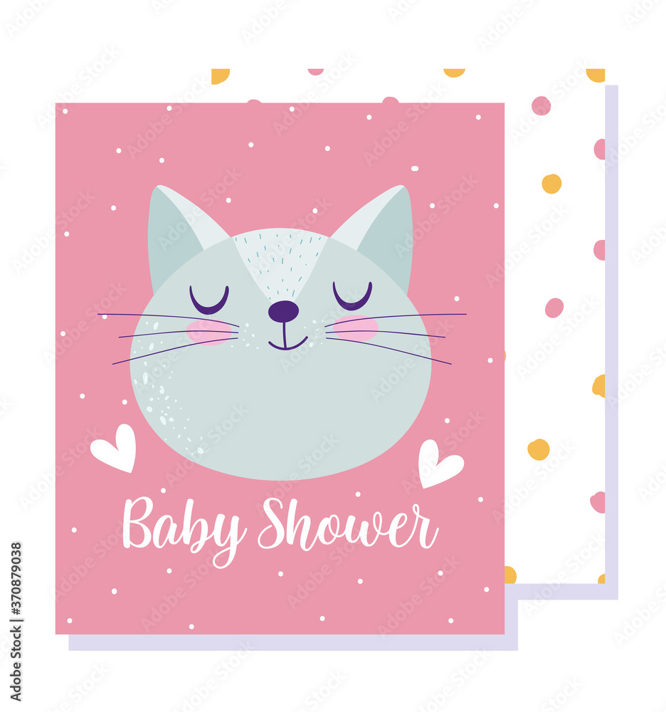 Canvas Prints baby shower, cute animal face cat hearts cartoon, theme invitation card