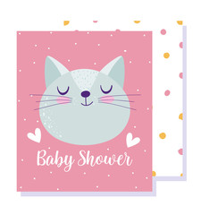 baby shower, cute animal face cat hearts cartoon, theme invitation card