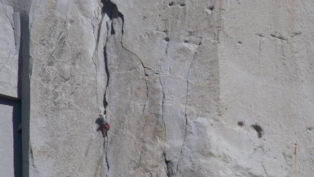 Climber ascending the nose of El Capitan in Yosemite National Park.