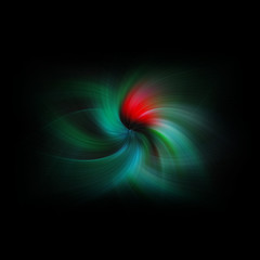 Large abstract green and red swirl on a black background