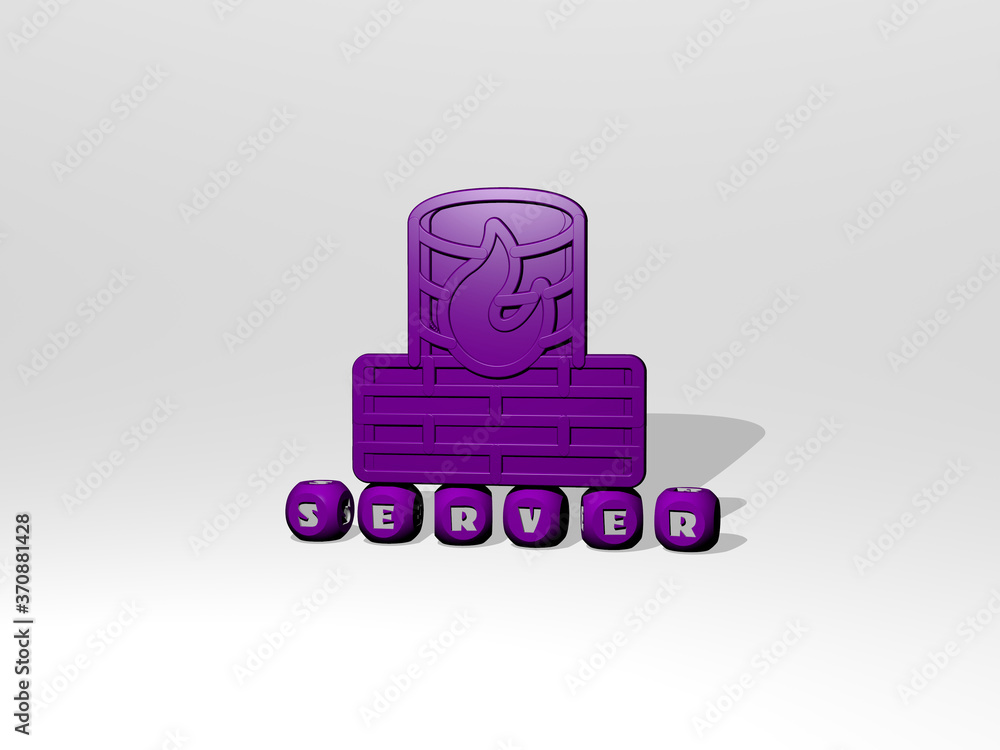 Poster server 3d icon over cubic letters. 3d illustration. data and computer