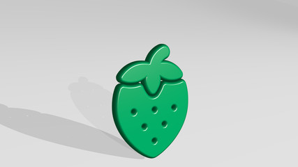 fruit strawberry 3D icon casting shadow. 3D illustration. background and food