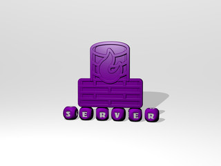 SERVER 3D icon over cubic letters. 3D illustration. data and computer