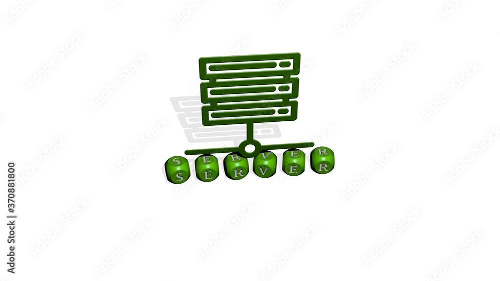 Poster server 3d icon over cubic letters. 3d illustration. data and computer