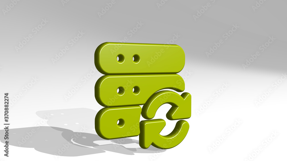 Poster server sync 3d icon casting shadow. 3d illustration. data and computer