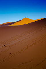 Fototapeta na wymiar Huellas y caminos en la arena del desierto