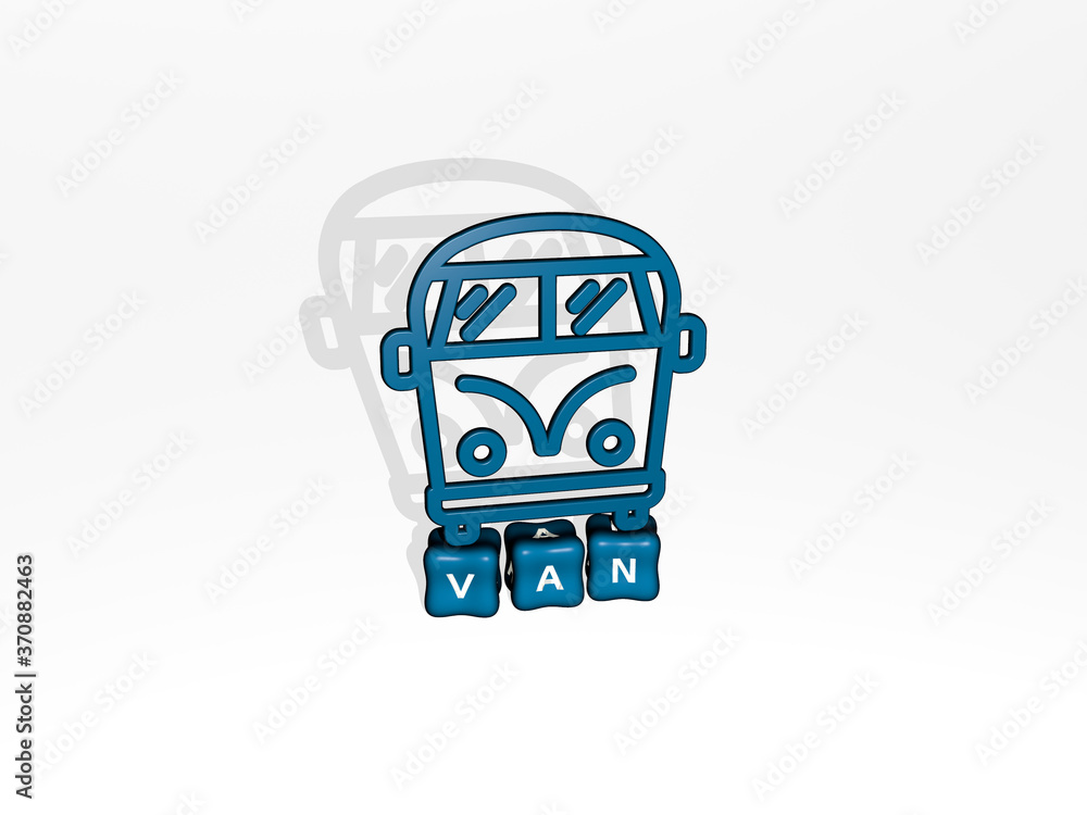 Poster van 3d icon object on text of cubic letters. 3d illustration. car and editorial